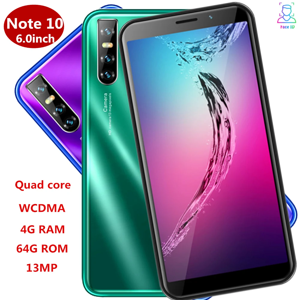 Note10 smartphones quad core 4G RAM 64G ROM 13MP 6.0" celulares face ID unlocked android mobile phones 3G WCDMA global version
Note10 smartphones quad core 4G RAM 64G ROM 13MP 6.0" celulares face ID unlocked android mobile phones 3G WCDMA global version