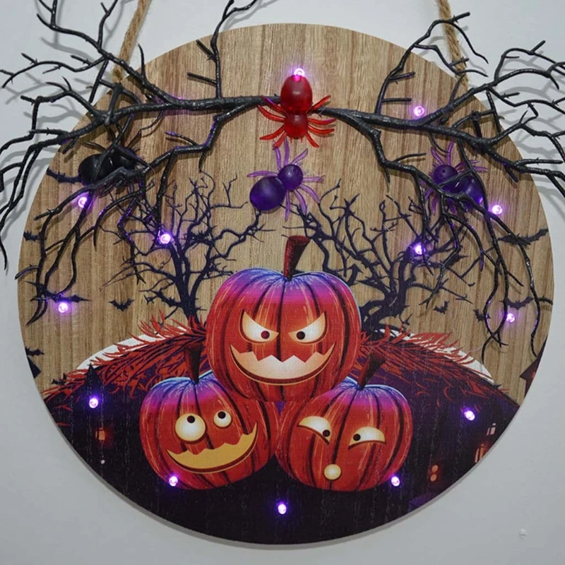Halloween Pumpkin Hanging Door Sign with LED Light Wooden Wall Plaque Porch Ornament for Halloween Farmhouse Decorations
Halloween Pumpkin Hanging Door Sign with LED Light Wooden Wall Plaque Porch Ornament for Halloween Farmhouse Decorations