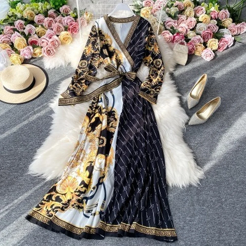 Women's Dress New Retro French V-neck Fashion Dress Women Chiffon Office Lady Sashes Mid-Calf Regular A-LINE Plus Size Dress
Women's Dress New Retro French V-neck Fashion Dress Women Chiffon Office Lady Sashes Mid-Calf Regular A-LINE Plus Size Dress