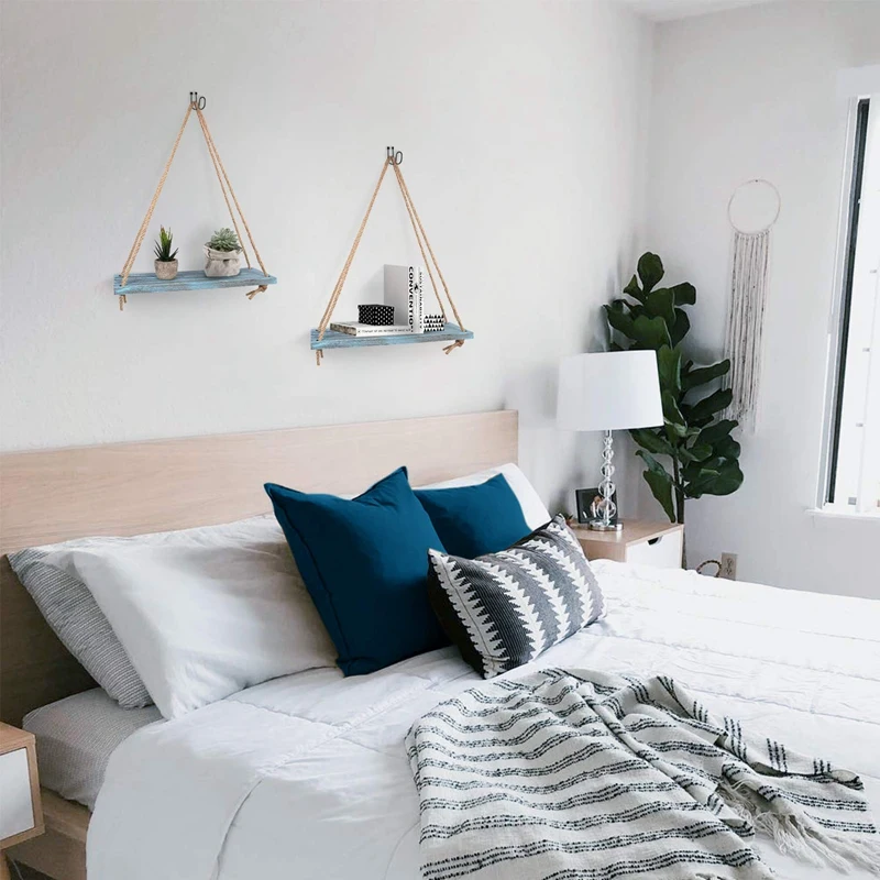 Hot Sale Wall Hanging Shelf Set of 2 - Teal Blue Distressed Wood Jute Rope Floating Shelves, Farmhouse Organizer Rustic Home Dec 
Hot Sale Wall Hanging Shelf Set of 2 - Teal Blue Distressed Wood Jute Rope Floating Shelves, Farmhouse Organizer Rustic Home Dec