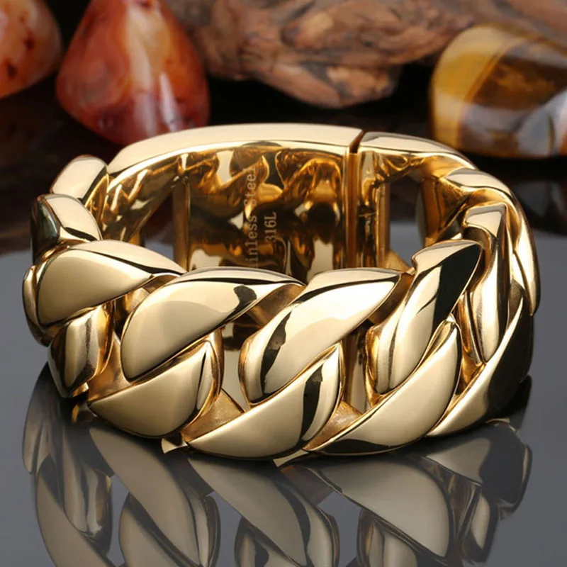 26/31MM Punk Metal Stainless Steel Gold Color Cool Jewelry Fashion Mens Boys Bracelets & Bangles Hand Thick Cuban Curb Chain
26/31MM Punk Metal Stainless Steel Gold Color Cool Jewelry Fashion Mens Boys Bracelets & Bangles Hand Thick Cuban Curb Chain