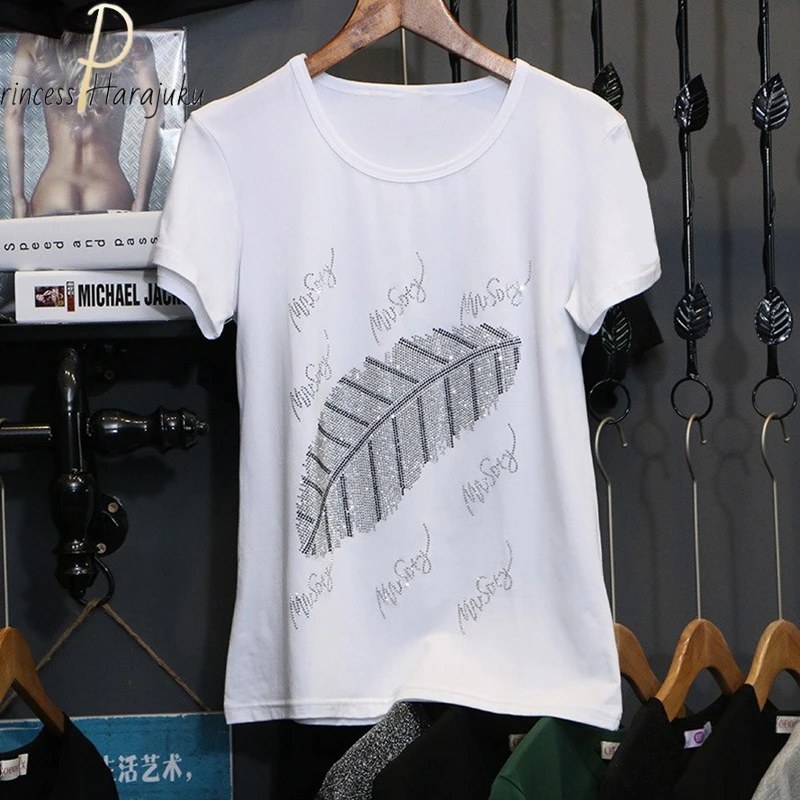 Summer New Bling Fashion Shirt Rhinestone Graphic T Shirt Women Tops Base White Funny O-neck Tees Sleeve Girls Tshirt 2021
Summer New Bling Fashion Shirt Rhinestone Graphic T Shirt Women Tops Base White Funny O-neck Tees Sleeve Girls Tshirt 2021