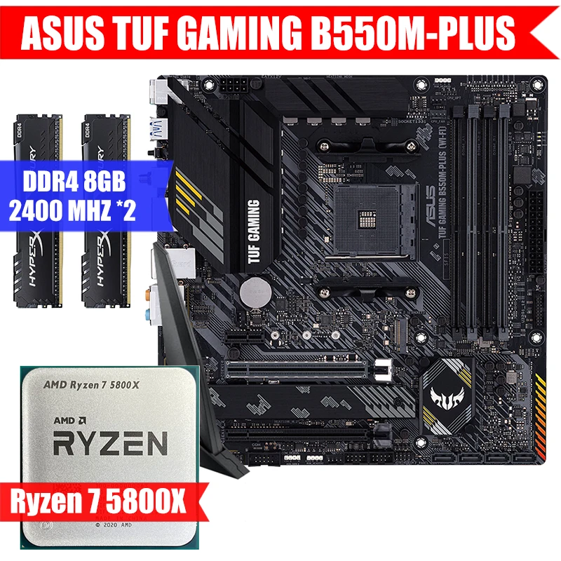 

Ноутбук ASUS TUF GAMING B550M-PLUS & AMD Процессор Ryzen 7 5800X & Kingston DDR4 8 Гб х 2 комбинированный комплект M.2 USB3.0 гнездо AM4 M-ATX/5900x/3600X