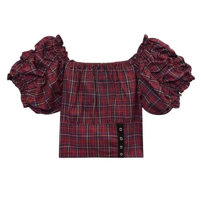 Oyanxi hot girl Y2K short bubble sleeve square neck short shirt 2021 summer retro Plaid versatile top T-shirt
Oyanxi hot girl Y2K short bubble sleeve square neck short shirt 2021 summer retro Plaid versatile top T-shirt