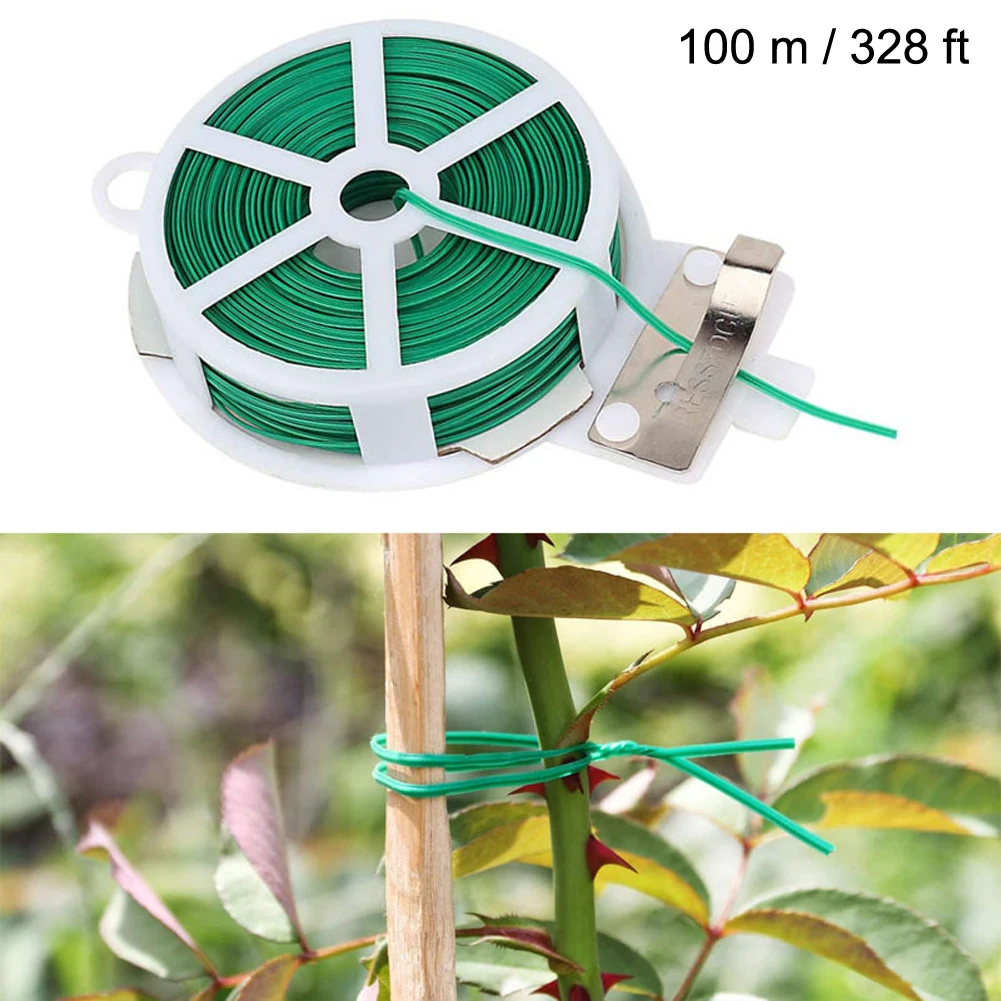 

Reusable Garden Plant Green Ties Eco-friendly Nice Plastic Coating 100 meters/328 Feet Twist Ties with Cutter Tie Wire Gardening