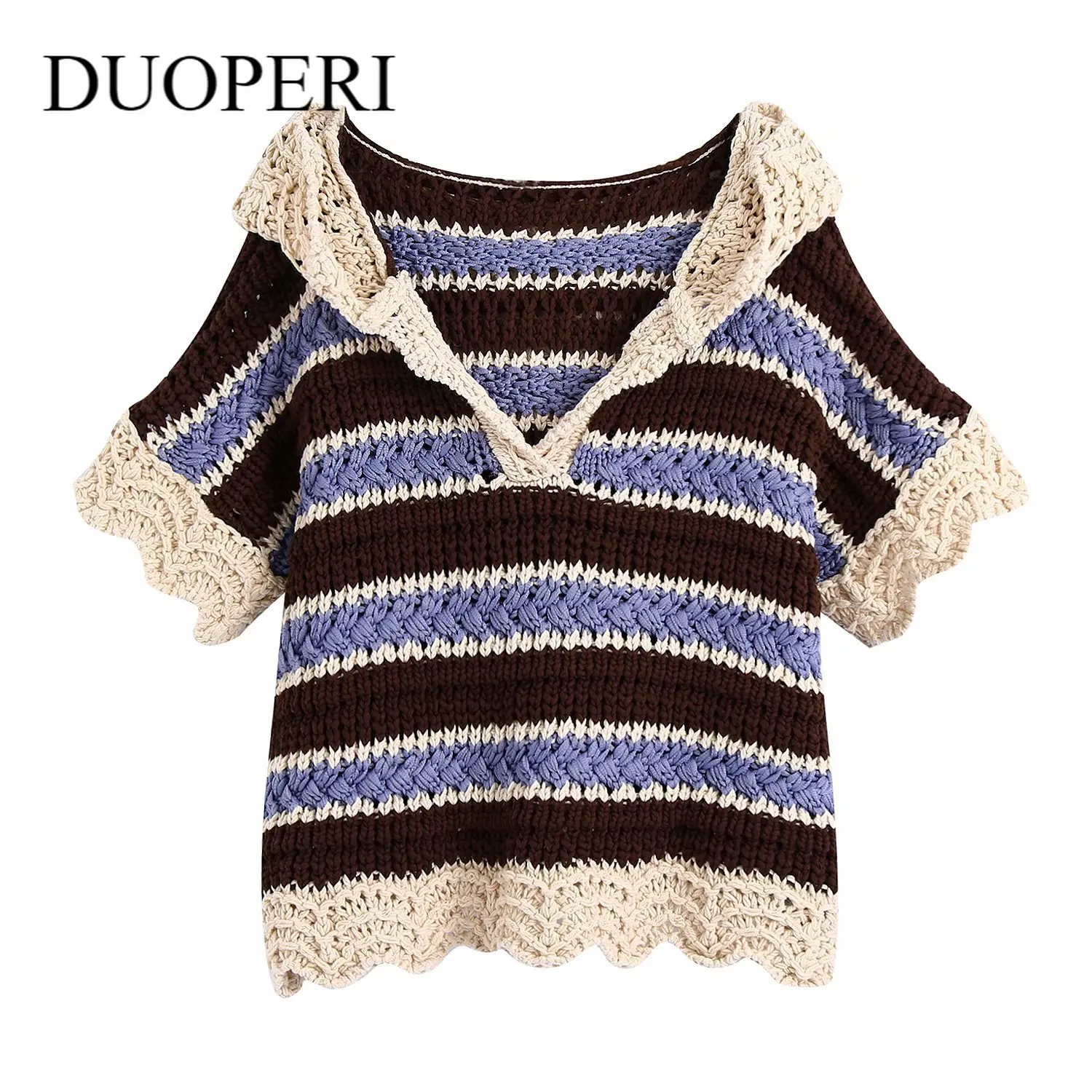 Женский трикотажный свитер с капюшоном DUOPERI, повседневный трикотажный свитер с коротким рукавом и V-образным вырезом, в полоску, в стиле пэчв...
Женский трикотажный свитер с капюшоном DUOPERI, повседневный трикотажный свитер с коротким рукавом и V-образным вырезом, в полоску, в стиле пэчв...