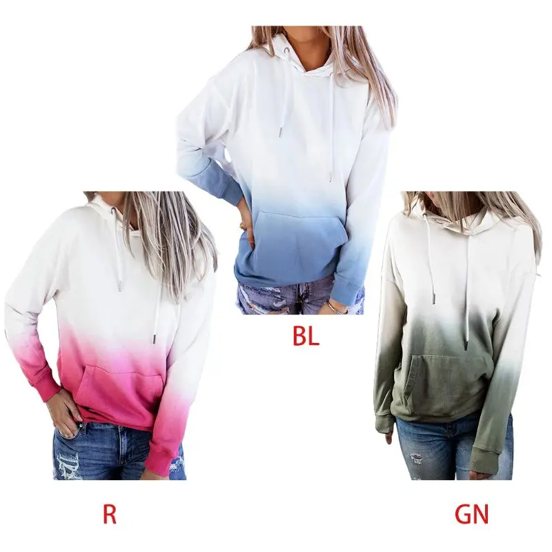 Women Long Sleeve Drawstring Hoodies Autumn Gradient Color Block Print Loose Sweatshirts Casual Sports Pullover Tops with Pocket
Women Long Sleeve Drawstring Hoodies Autumn Gradient Color Block Print Loose Sweatshirts Casual Sports Pullover Tops with Pocket