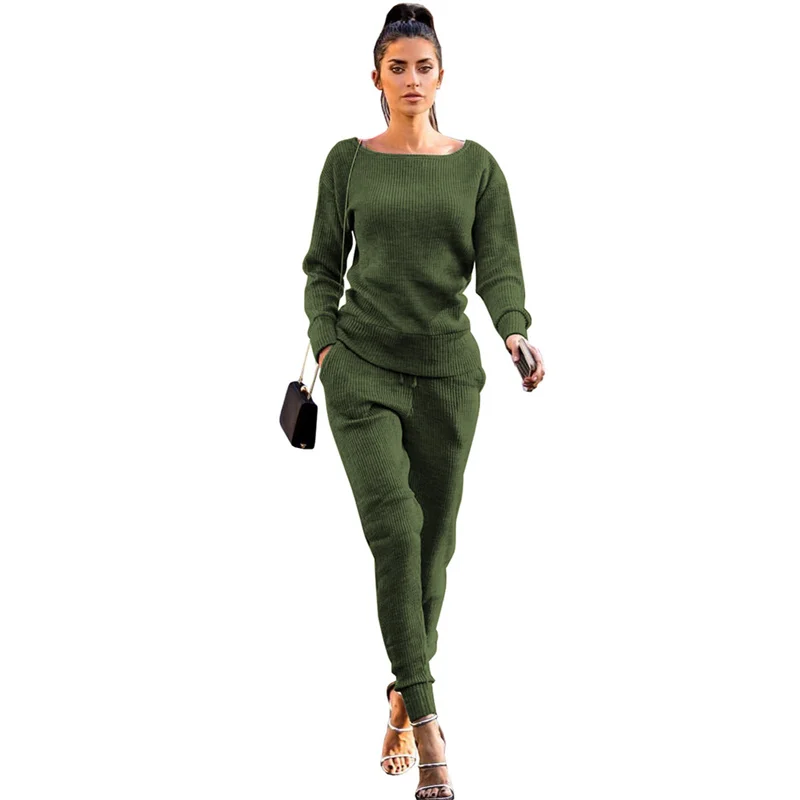 Solid Tracksuit Women Two Piece Set Spring Autumn Clothes O-Neck Full Sleeve Pullover Knitted Top + Pants Suit Casual 2 Pcs Sets 
Solid Tracksuit Women Two Piece Set Spring Autumn Clothes O-Neck Full Sleeve Pullover Knitted Top + Pants Suit Casual 2 Pcs Sets
