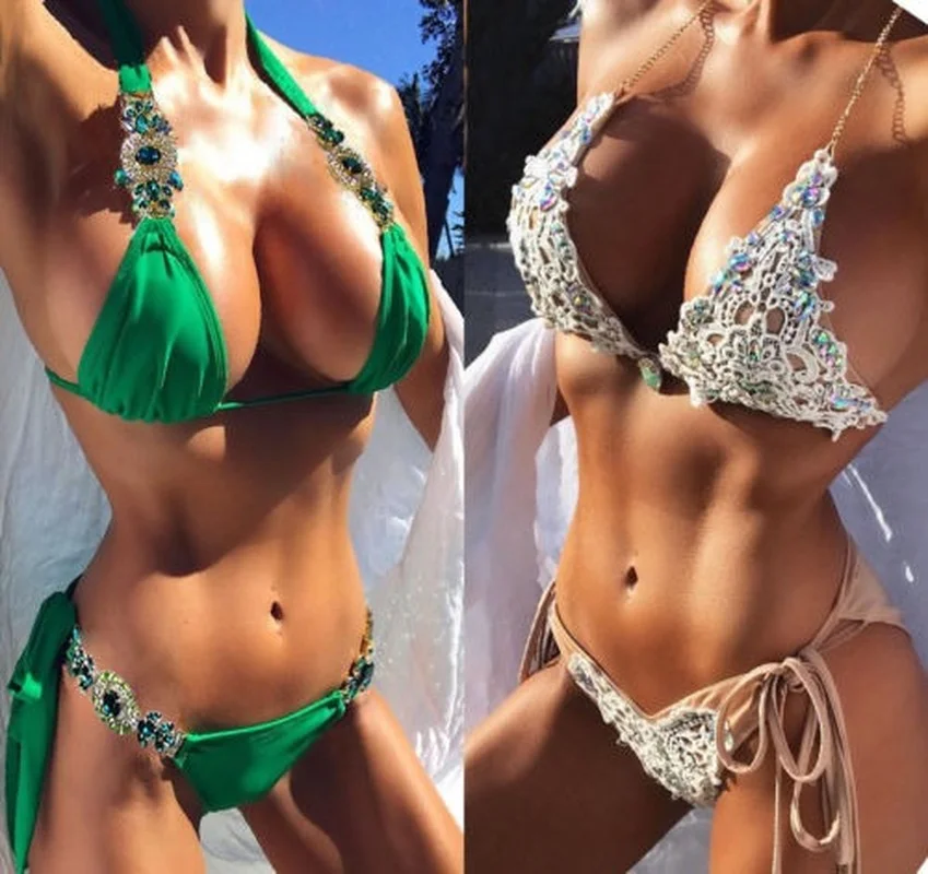 Handmade Diamonds Bikini Women Swimwear Lace Diamond Sequins Bikinis Set Bandage Push-Up Padded Swimsuit Sexy Bathing Suits
Handmade Diamonds Bikini Women Swimwear Lace Diamond Sequins Bikinis Set Bandage Push-Up Padded Swimsuit Sexy Bathing Suits