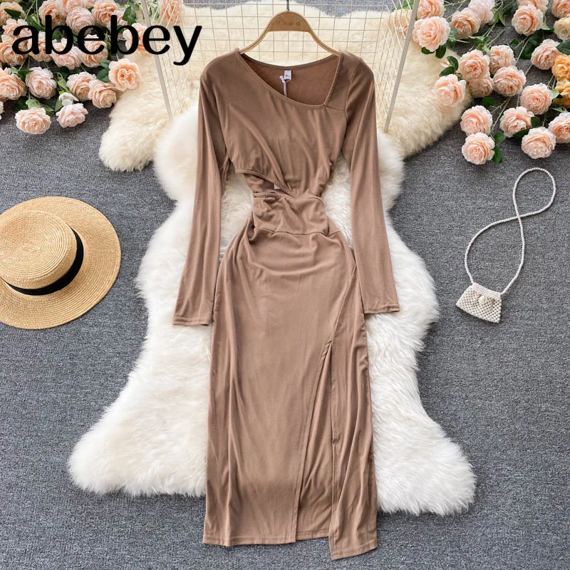 Women Design Irregular Dress Chic Diagonal-Collar Long Sleeve Slim Party Dress Autumn Korean Fashion Sexy Split Dress
Women Design Irregular Dress Chic Diagonal-Collar Long Sleeve Slim Party Dress Autumn Korean Fashion Sexy Split Dress
