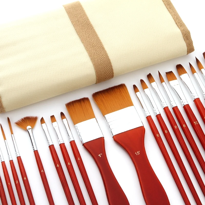 Pack of 24 Professional Flat Head Nylon Paint Brush Set Gouache Acrylic Paint Brush Set with Canvas Brush Holder Roll
Pack of 24 Professional Flat Head Nylon Paint Brush Set Gouache Acrylic Paint Brush Set with Canvas Brush Holder Roll