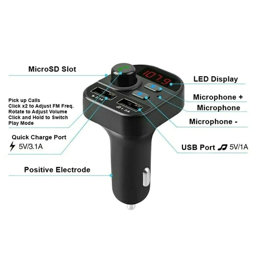 Bluetooth 5.0 FM Transmitter Handsfree Wireless Car MP3 Player 5V 3.1A dual USB Fast Charger TF Card U disk Radio Adapter Kit 
Bluetooth 5.0 FM Transmitter Handsfree Wireless Car MP3 Player 5V 3.1A dual USB Fast Charger TF Card U disk Radio Adapter Kit