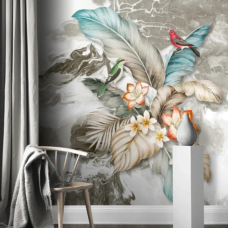 New Art Abstract Tropical Photo Mural 3D Hand-painted Plant Leaves Bird Painting Wallpaper For Exhibition Living Room Decoration 
New Art Abstract Tropical Photo Mural 3D Hand-painted Plant Leaves Bird Painting Wallpaper For Exhibition Living Room Decoration