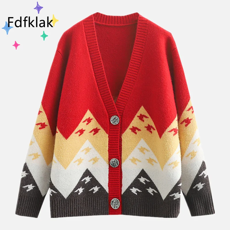 Fdfklak Printing Cardigan Sweater Women Casual Loose Coat Autumn V Neck Knitted Oversized Cardigan Ladies Single-Breasted Jacket
Fdfklak Printing Cardigan Sweater Women Casual Loose Coat Autumn V Neck Knitted Oversized Cardigan Ladies Single-Breasted Jacket