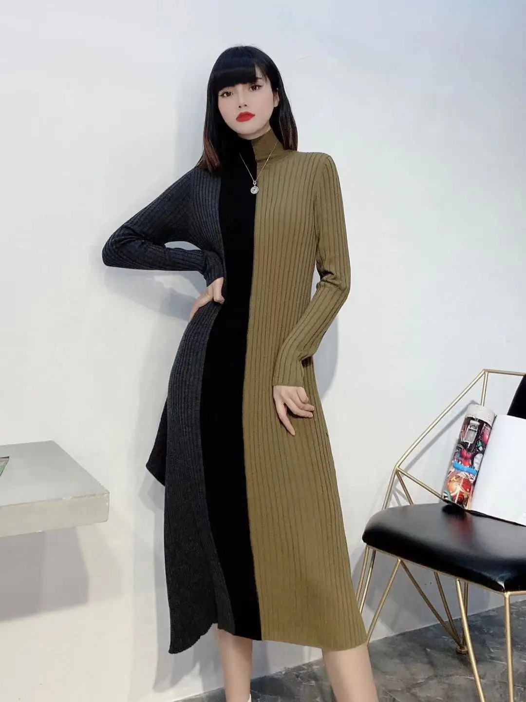 Spring Women Fashion Runway Party Knit Wool Dress Long Sleeve Vintage Color Patchwork Ladies Midi Dresses 2021
Spring Women Fashion Runway Party Knit Wool Dress Long Sleeve Vintage Color Patchwork Ladies Midi Dresses 2021