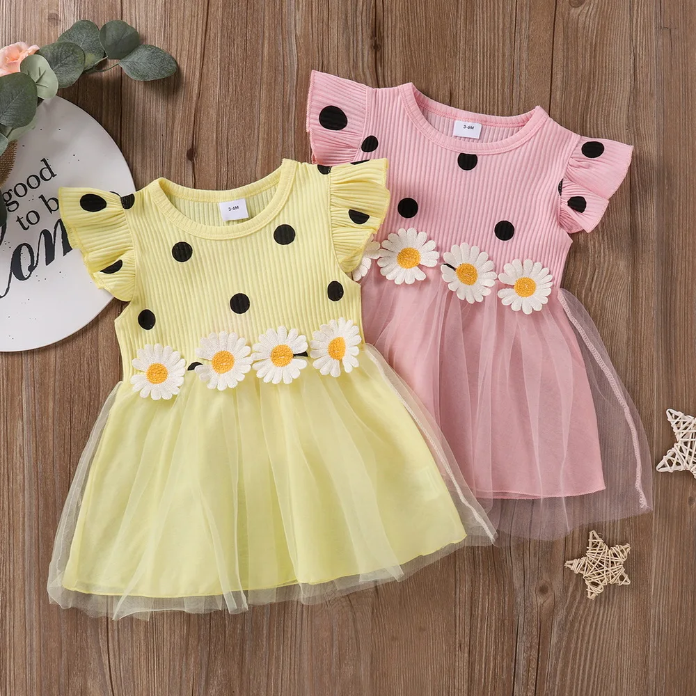 Summer Newborn Infant Baby Girls Solid Lace Mesh Sleeveless Polka Dot Daisy Print Dress Girl Birthday Party Cute Dress Gifts D30 
Summer Newborn Infant Baby Girls Solid Lace Mesh Sleeveless Polka Dot Daisy Print Dress Girl Birthday Party Cute Dress Gifts D30
