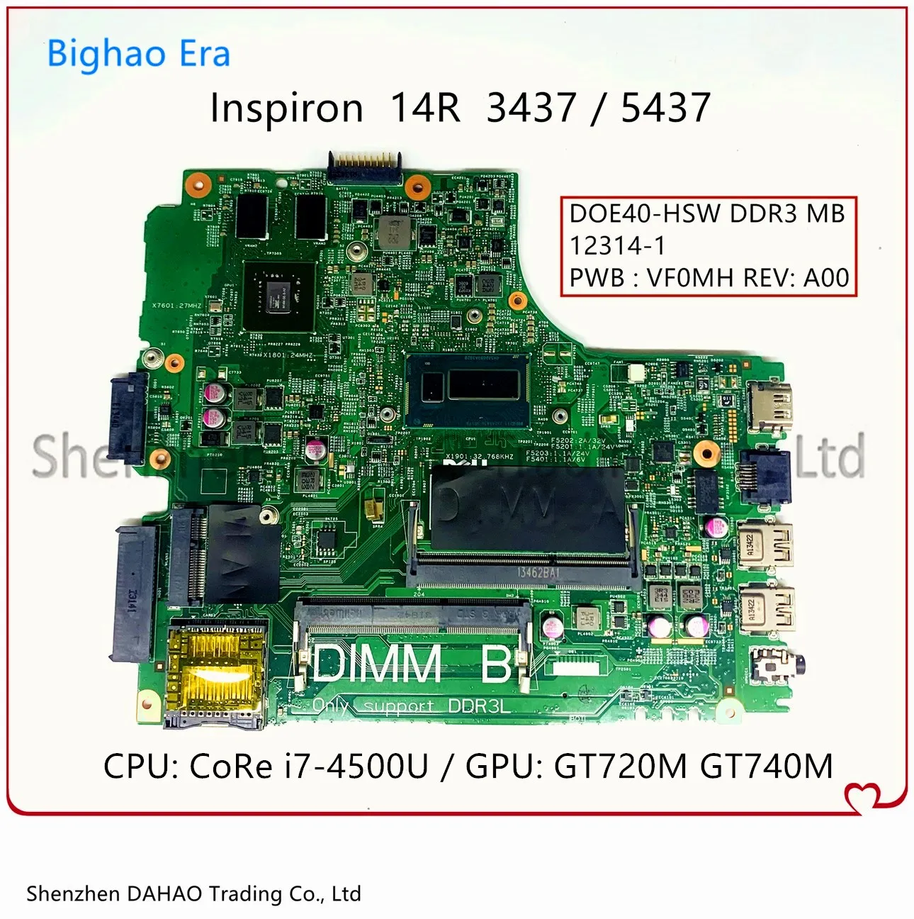 Оригинальная материнская плата PFWVF для ноутбука DELL Inspiron 14R 3437 5437, материнская плата VF0MH 12314-1 с фотоэлементами GT720M 100%, полностью протестирован...
Оригинальная материнская плата PFWVF для ноутбука DELL Inspiron 14R 3437 5437, материнская плата VF0MH 12314-1 с фотоэлементами GT720M 100%, полностью протестирован...
