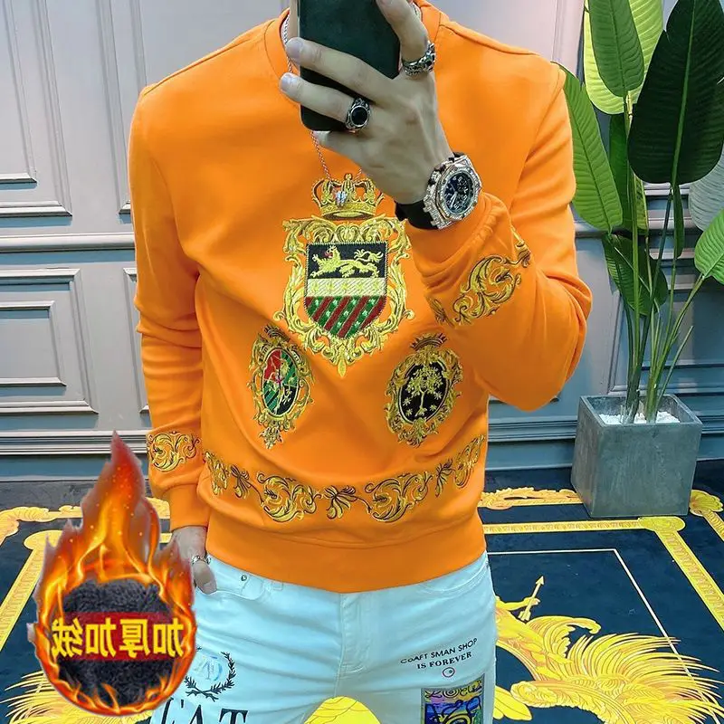 Autumn new European station pullover men's plus velvet thick round neck tide brand high-end light luxury long-sleeved t-shirt
Autumn new European station pullover men's plus velvet thick round neck tide brand high-end light luxury long-sleeved t-shirt