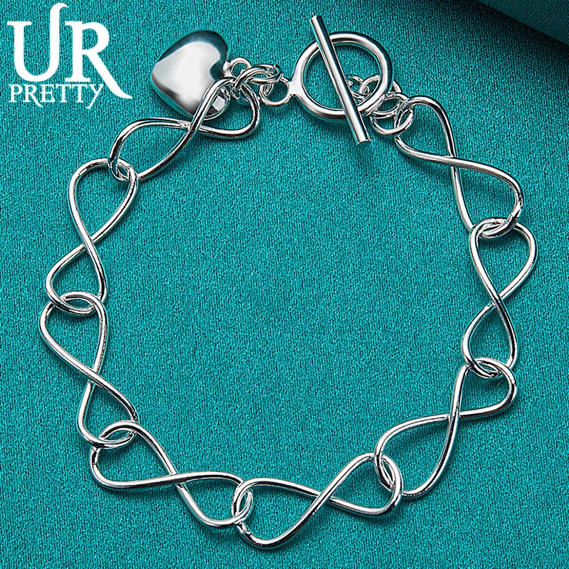 

URPRETTY 925 Sterling Silver Love Eight-Character Chain OT Buckle Bracelet For Man Ladies Party Wedding Pendant Jewelry Gift