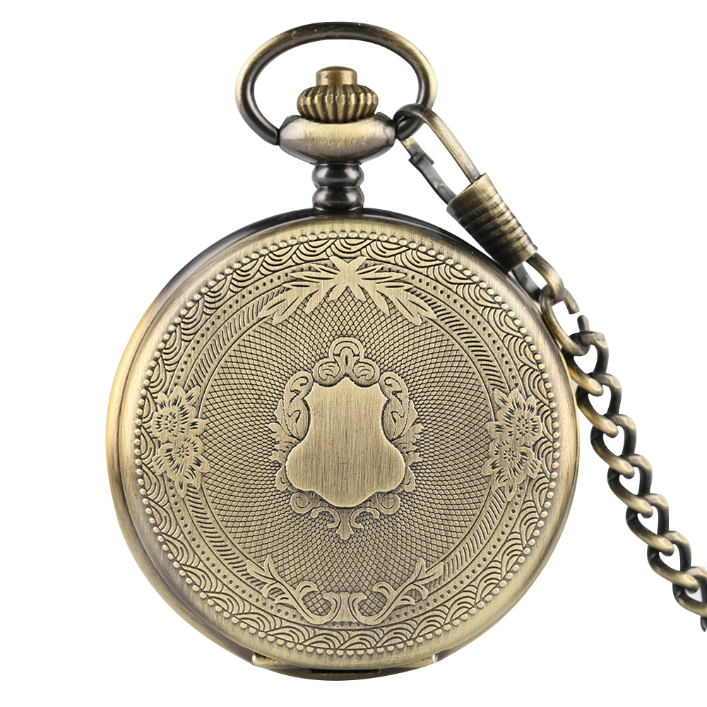 Classic Bronze Case Pocket Watch Men Clock White Roman Numerals Dial With Rough Chain Quartz Pendant Accessory montre de poche | Наручные