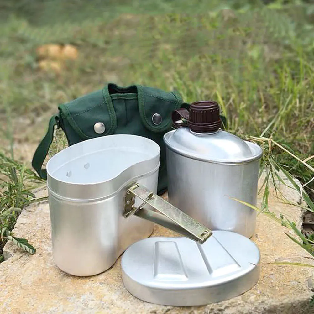 Outdoor Aluminum Military Kettle Canteen Bottle with Lunch Box Camping Kit Hiking Water Bottle for Camping Hiking Backpacking
Outdoor Aluminum Military Kettle Canteen Bottle with Lunch Box Camping Kit Hiking Water Bottle for Camping Hiking Backpacking