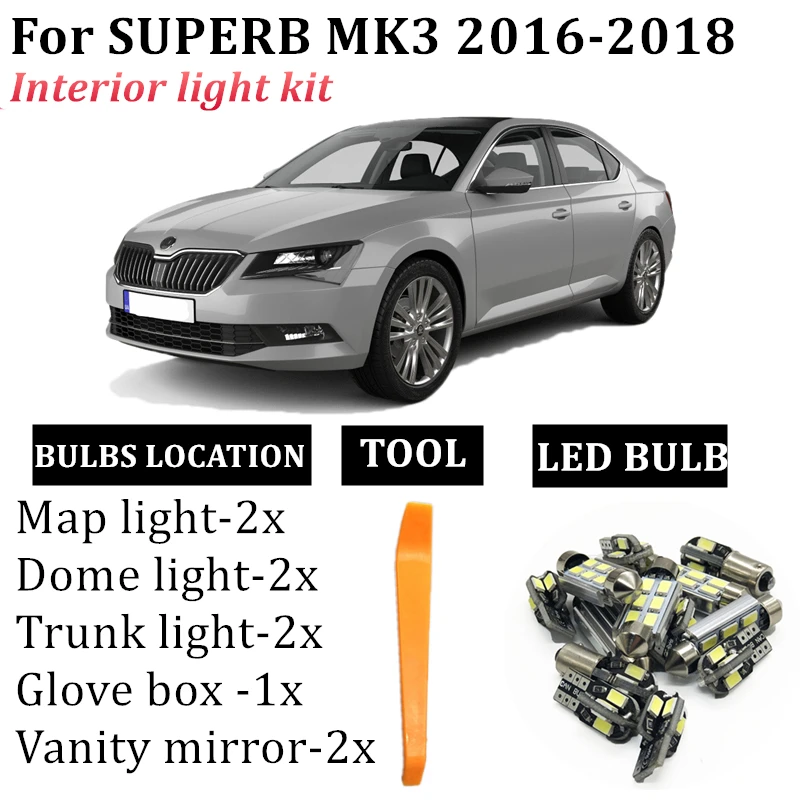9x Car led For 2016 2017 2018 Skoda Superb 3 MK3 Sedan Estate Vehicle LED Interior Light Kit Canbus Car Lighting Accessories
9x Car led For 2016 2017 2018 Skoda Superb 3 MK3 Sedan Estate Vehicle LED Interior Light Kit Canbus Car Lighting Accessories