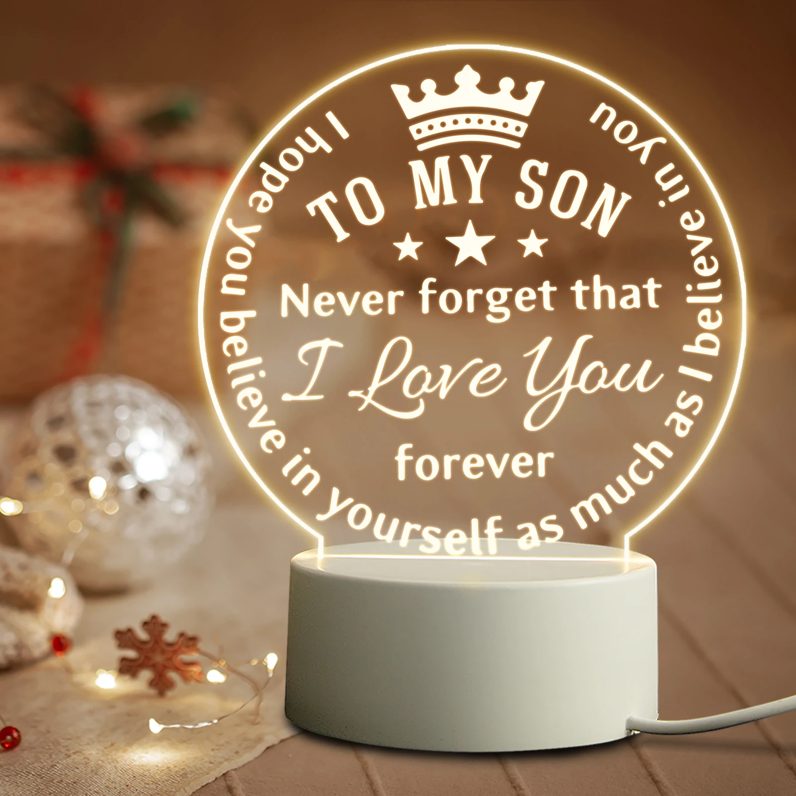 Son Graduation Birthday Gifts Engraved Saying Acrylic LED Night Light Novelty Gift from Mom and Dad
Son Graduation Birthday Gifts Engraved Saying Acrylic LED Night Light Novelty Gift from Mom and Dad