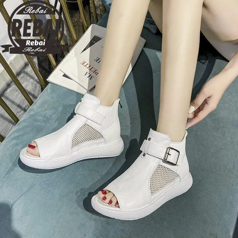2021 New Cool boots women's spring summer new high top hole shoe fish mouth breathable casual sandals White Sandals Aneikeh 
2021 New Cool boots women's spring summer new high top hole shoe fish mouth breathable casual sandals White Sandals Aneikeh