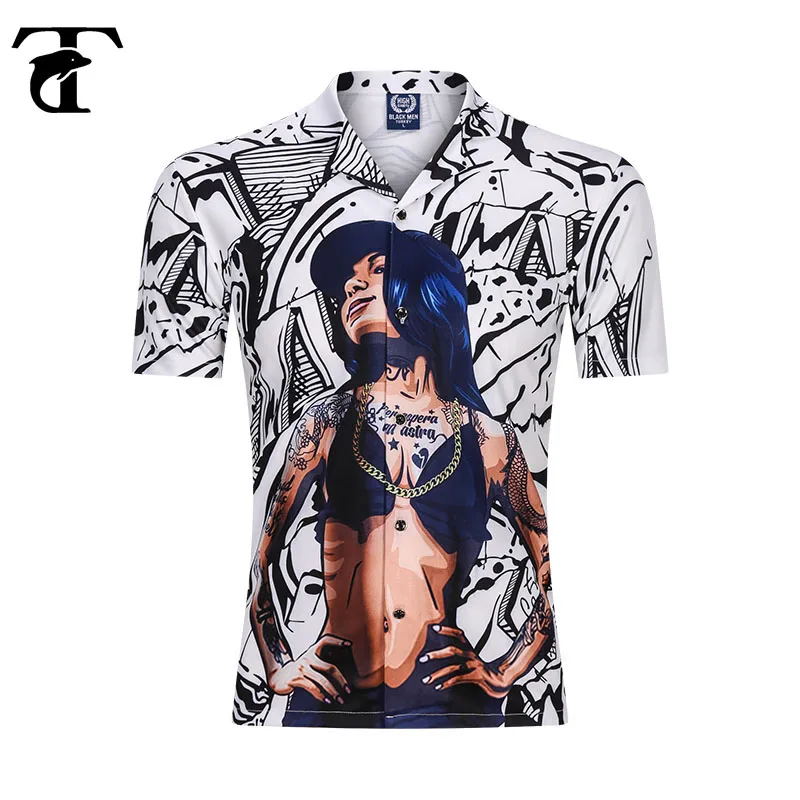 

Casual Shirt For Men Summer Street Wear Animation Cartoon White Button Shirts Male Clothing Europe Style Loose High-Street Brand