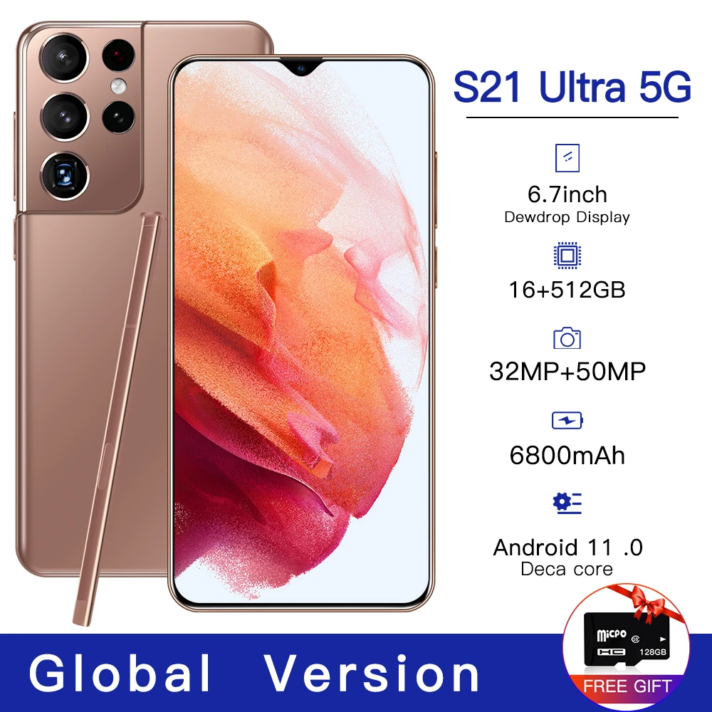 Galay S21+Ultra Smartphone 7.2 HDinch 12GB+512GB 5800mAh Global Version 4G/5G Android10.0 Mobile phone Celulares Cellphone New
Galay S21+Ultra Smartphone 7.2 HDinch 12GB+512GB 5800mAh Global Version 4G/5G Android10.0 Mobile phone Celulares Cellphone New