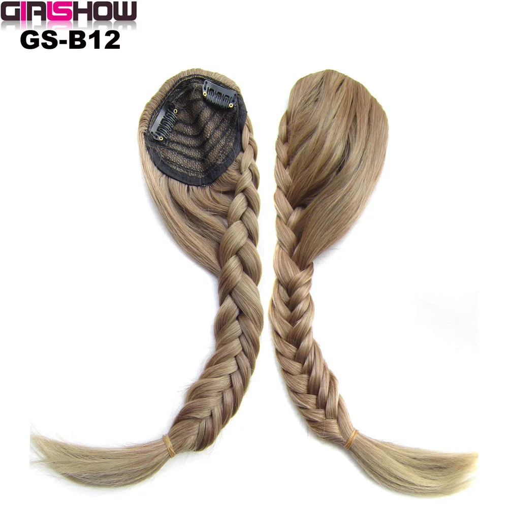 

GIRLSHOW Plaited Gradient Bangs Hair Extension Piece Bride Oblique Fringe Bangs Tails Clip In Hair Braid Styling Brown Black