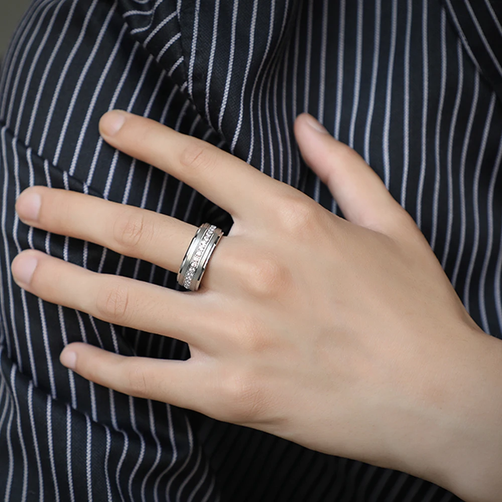 Newshe Mens Promise Wedding Band Tungsten Carbide Rings For Men Charm Ring 8mm Size 9-13 AAAAA White Round Zircon Jewelry TRX058 | Украшения