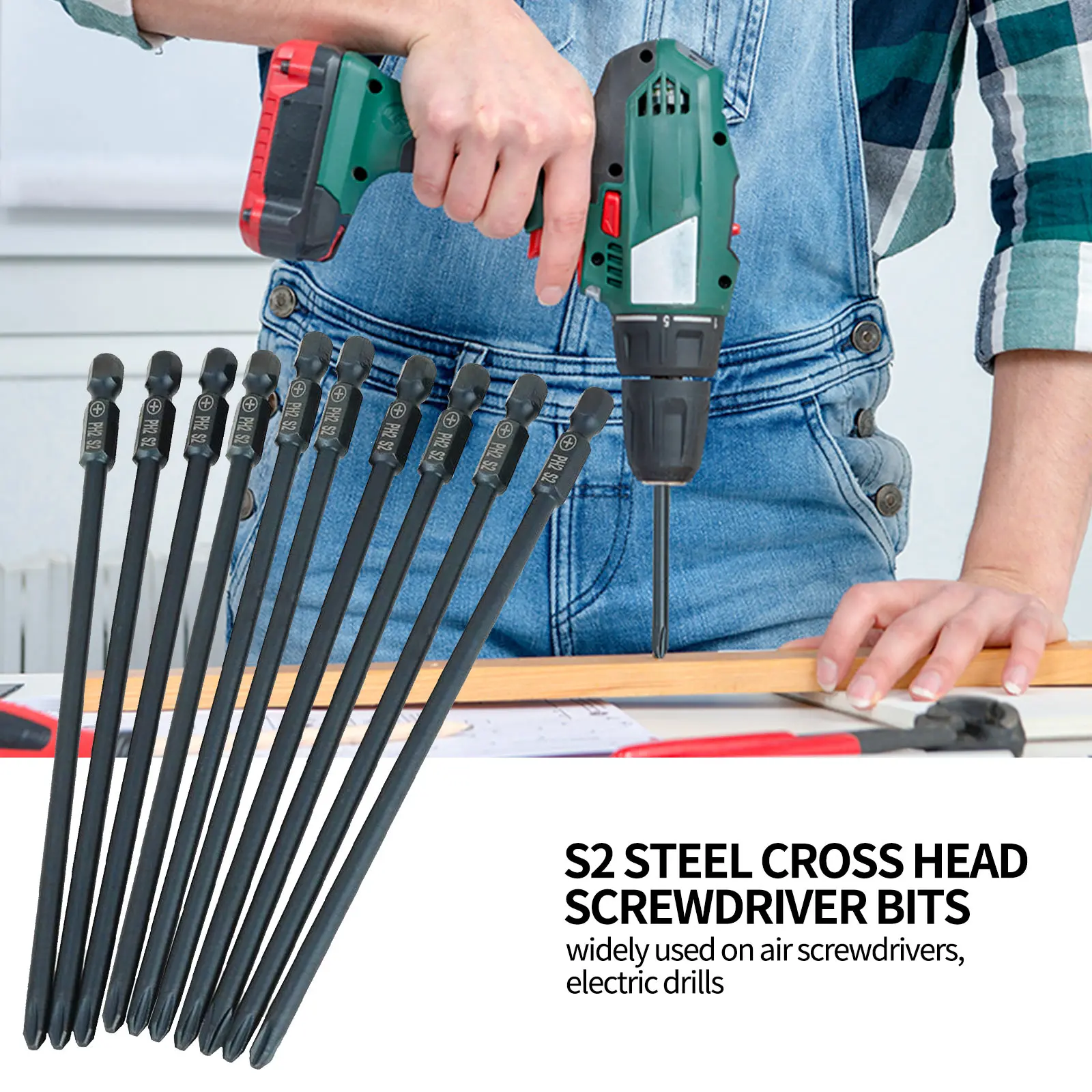 10Pcs 1/4'' 200mm Long S2 Steel Magnetic Cross Head PH2 Electric Screwdriver Bits Replacement Drill Bits for Screwdriver Tools
10Pcs 1/4'' 200mm Long S2 Steel Magnetic Cross Head PH2 Electric Screwdriver Bits Replacement Drill Bits for Screwdriver Tools