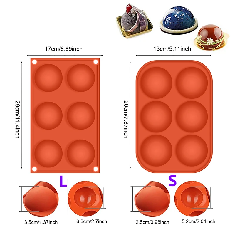 6 Hole Cake Molds Half Sphere Chocolate Bomb Silicone Molds with Brush Ice Fondant Mould Mousse Cake Resin Molds Baking Tools
6 Hole Cake Molds Half Sphere Chocolate Bomb Silicone Molds with Brush Ice Fondant Mould Mousse Cake Resin Molds Baking Tools