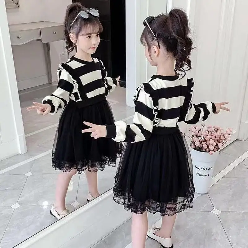 New Korean Long Sleeve Girls Dresses 3-13 Years Old Striped Knee-Length Kids Mesh Dress Spring and Autumn Children Clothes
New Korean Long Sleeve Girls Dresses 3-13 Years Old Striped Knee-Length Kids Mesh Dress Spring and Autumn Children Clothes