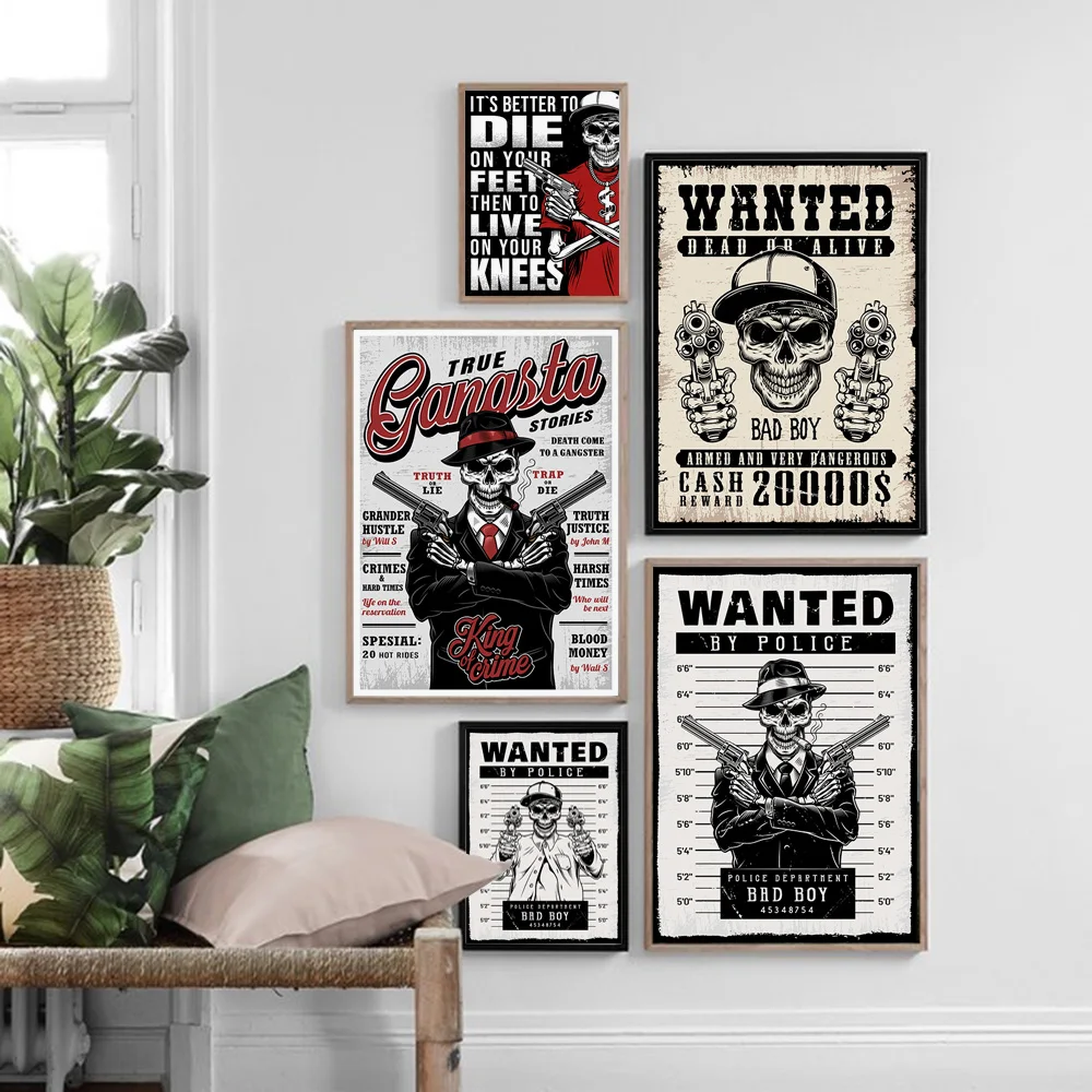 Gangsta Poster Skeleton Wanted Black White Modern Posters and Prints Wall Art Canvas Painting Wall Picture for Living Room Decor
Gangsta Poster Skeleton Wanted Black White Modern Posters and Prints Wall Art Canvas Painting Wall Picture for Living Room Decor