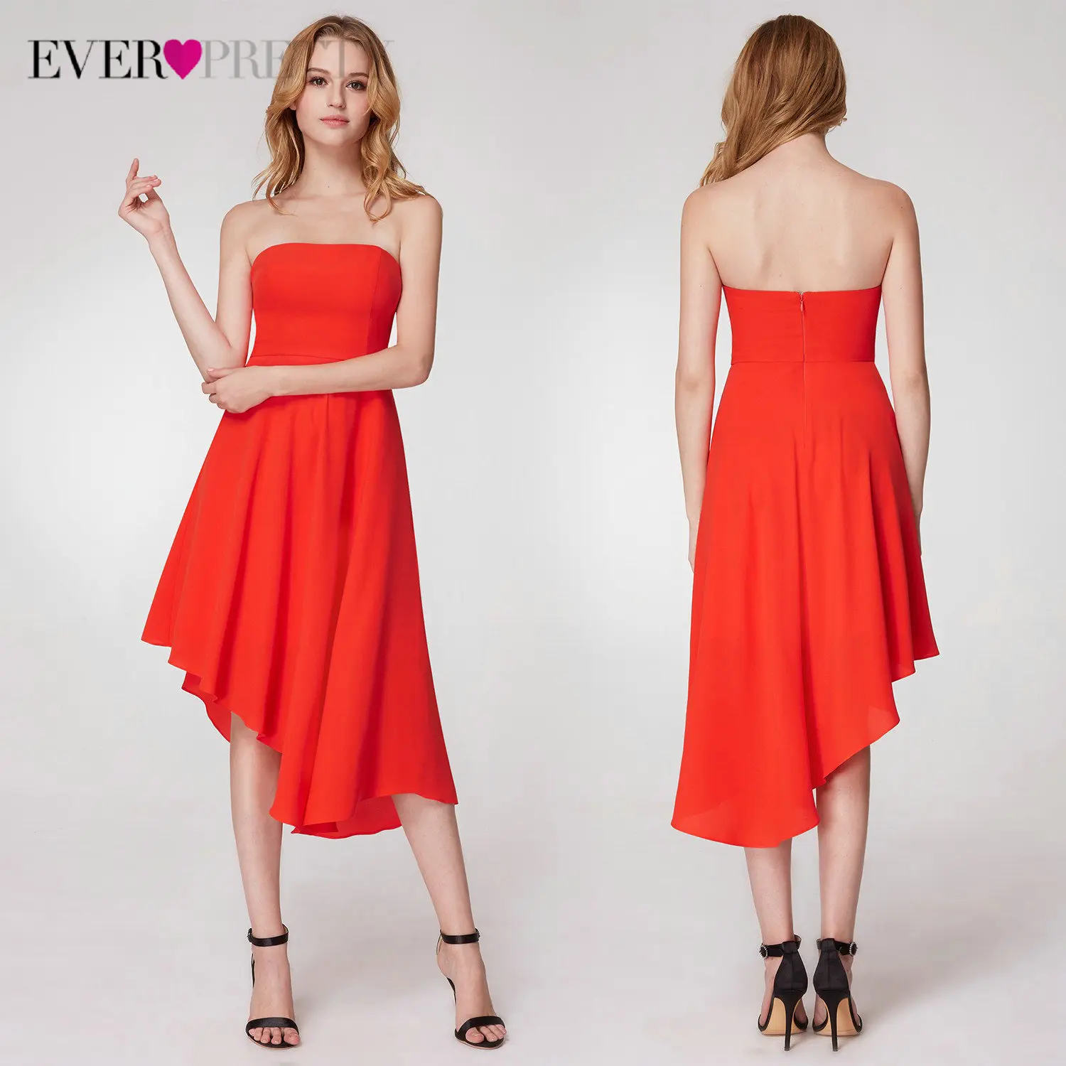 Элегантные красные вечерние платья Ever Pretty A-Line с круглым вырезом и коротким