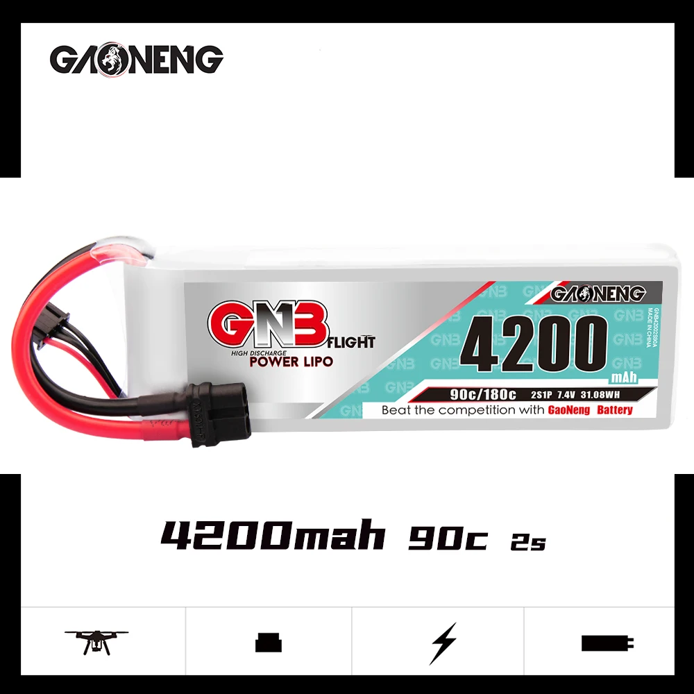 Gaoneng GNB 2S 4200mAh 7.4V 90C/180C Lipo Battery With T XT60 XT90 Plug For RC Aircraft Airplane RC Car Boat Parts
Gaoneng GNB 2S 4200mAh 7.4V 90C/180C Lipo Battery With T XT60 XT90 Plug For RC Aircraft Airplane RC Car Boat Parts