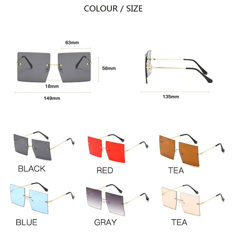Fashion Oversized Women's Sunglasses Square 2021 Rimless Glasses Shades Woman Men Sun glasses UV400 Gafas Oculos De Sol 
Fashion Oversized Women's Sunglasses Square 2021 Rimless Glasses Shades Woman Men Sun glasses UV400 Gafas Oculos De Sol