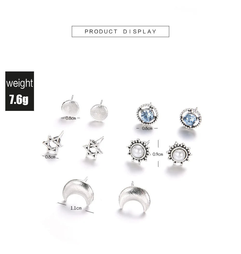5 Pair Antique Crescent Sta Shaped Stud Earrings Set Bohemian Jewelry Gifts 
5 Pair Antique Crescent Sta Shaped Stud Earrings Set Bohemian Jewelry Gifts