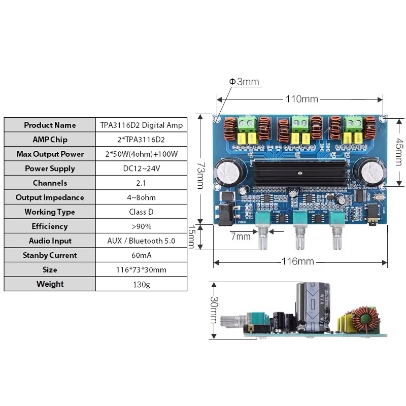 XH-A305 плата цифрового усилителя мощности TPA3116D2 Bluetooth 5 0 цифровой усилитель 2 1