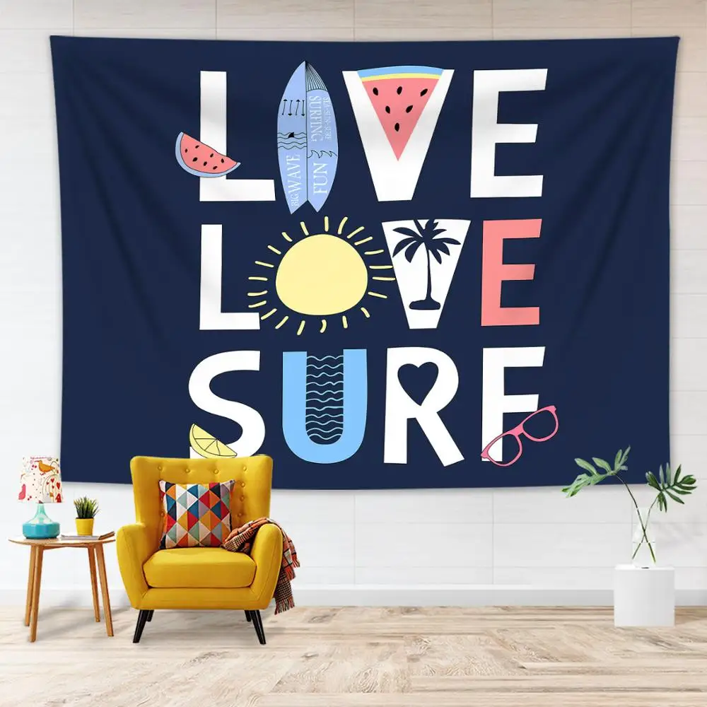 Summer Surfing Tapestry Wall Hanging LOVE SURF Letter Decor Wall Cloth Tapestries Watermelon Tropical Tree Tapestry Wall Carpet
Summer Surfing Tapestry Wall Hanging LOVE SURF Letter Decor Wall Cloth Tapestries Watermelon Tropical Tree Tapestry Wall Carpet