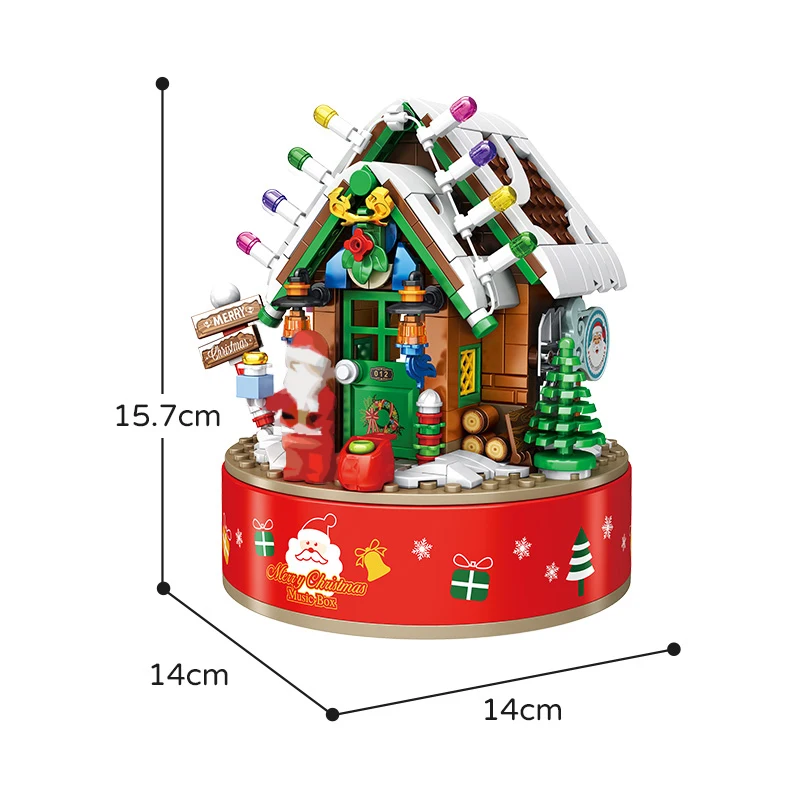 

Winter Village Rotating Christmas Ideas Model Christmas Hut Music Box 502pcs Building Blocks Bricks Children Toy Christmas Gifts