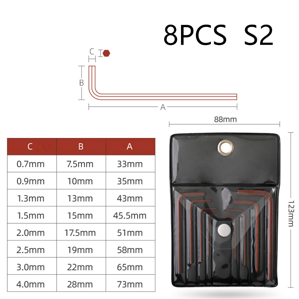 8pcs 0.7mm - 4mm S2 Steel Allen Key Hex Key Set Mini Micro Hex Allen Keys Wrench Effective Anti-rust 0.7mm/0.9mm/1.3mm/1.5mm
8pcs 0.7mm - 4mm S2 Steel Allen Key Hex Key Set Mini Micro Hex Allen Keys Wrench Effective Anti-rust 0.7mm/0.9mm/1.3mm/1.5mm