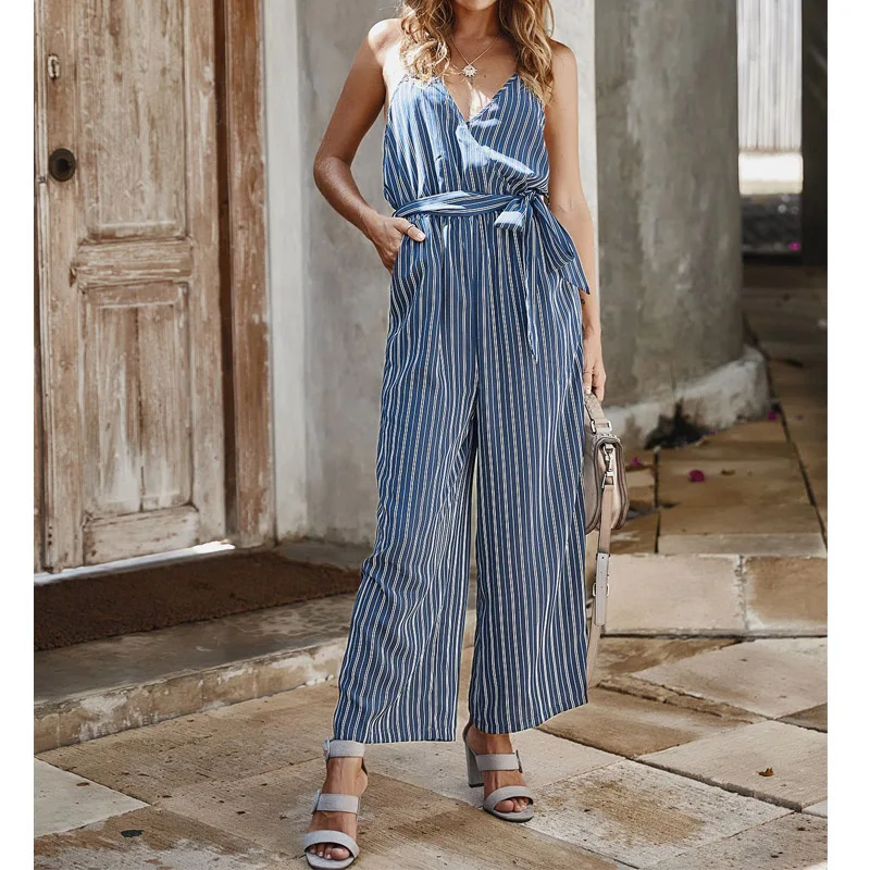 2021 New Striped Print Women Jumpsuit Loose Summer V Neck Sexy Spaghetti Strap Girl Female Boho Casual Wide Legs Sashes Romper
2021 New Striped Print Women Jumpsuit Loose Summer V Neck Sexy Spaghetti Strap Girl Female Boho Casual Wide Legs Sashes Romper