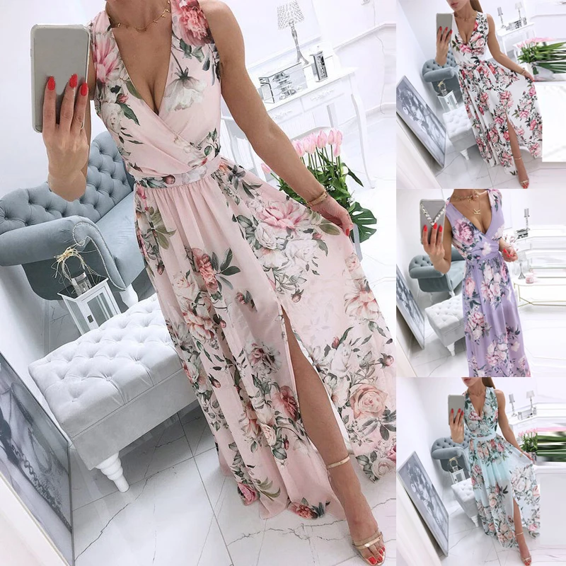Women Elegant Chiffon Floral Print Dresses Deep V-Neck Sleeveless Split Maxi Dress Summer Vintage Party Beach 4 Styles
Women Elegant Chiffon Floral Print Dresses Deep V-Neck Sleeveless Split Maxi Dress Summer Vintage Party Beach 4 Styles
