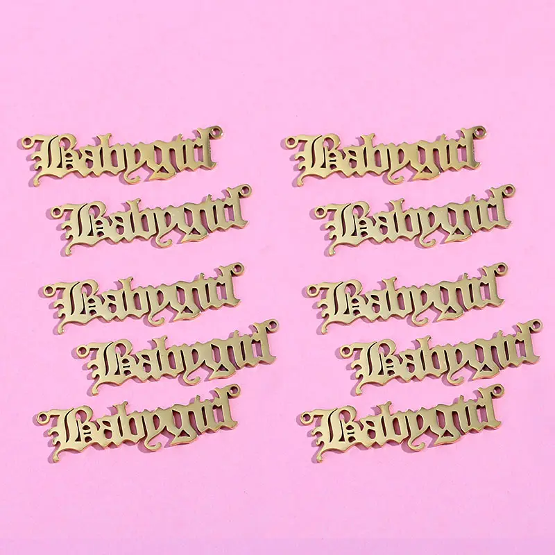 10Pcs 51*13mm Stainless Steel Babygirl Letter Charms Punk Hip Hop Gold Metal Alphabet Necklace Charm For DIY Jewelry Accessories
10Pcs 51*13mm Stainless Steel Babygirl Letter Charms Punk Hip Hop Gold Metal Alphabet Necklace Charm For DIY Jewelry Accessories
