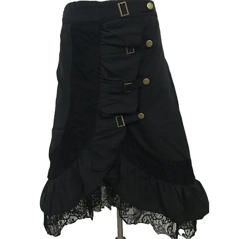 2021 European and American women's black lace trim punk rock gothic skirt