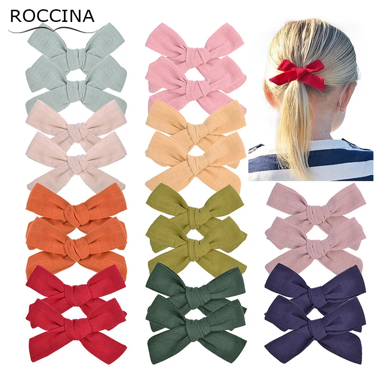 

2PCS/Lot Solid Color Cotton Hair Bows Hair Clips for Baby Girls Boutique Hairpins Barrettes Headwear Child Kids Hair Acesssories