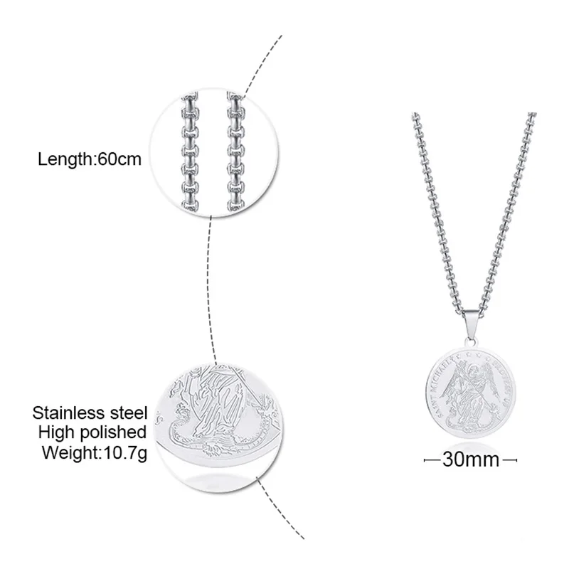 Мужская медаль SAINT MICHAEL PROTECT US NEKLACE 24 дюйма из нержавеющей стали | Украшения и